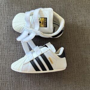 Adidas Kids White Sneakers with Black Stripes